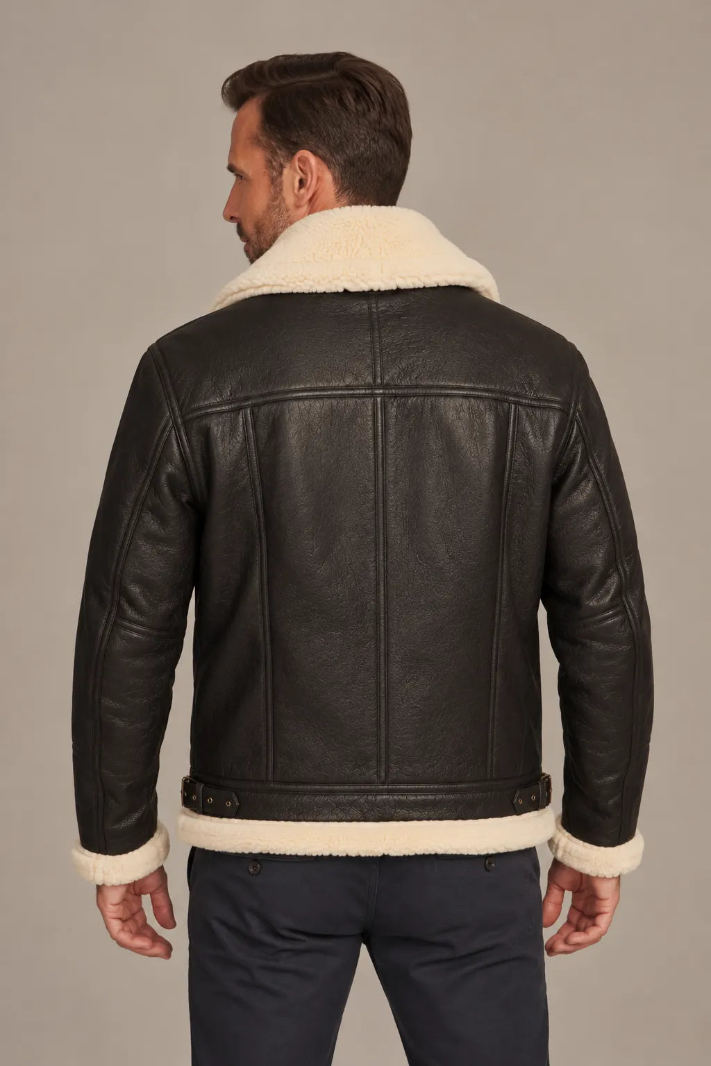 Sowachi Men's Black Aviator B3 Bomber Leather Jacket