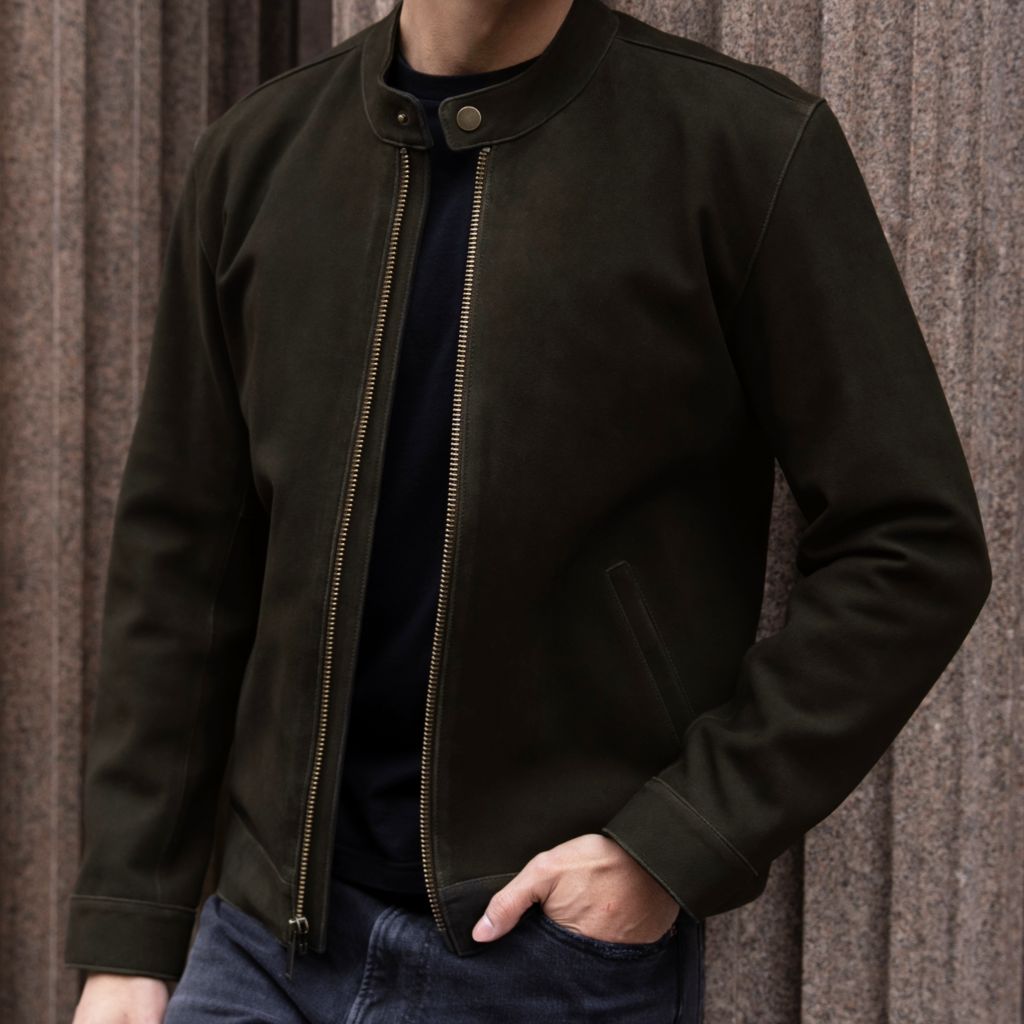 Sowachi Racer Jacket | Dark Olive Suede
