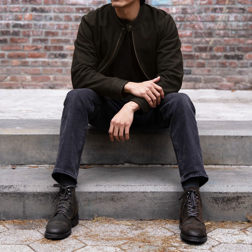 Sowachi Racer Jacket | Dark Olive Suede