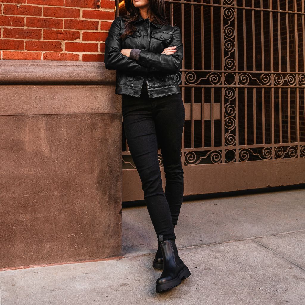 Sowachi Leather Trucker Jacket | Black