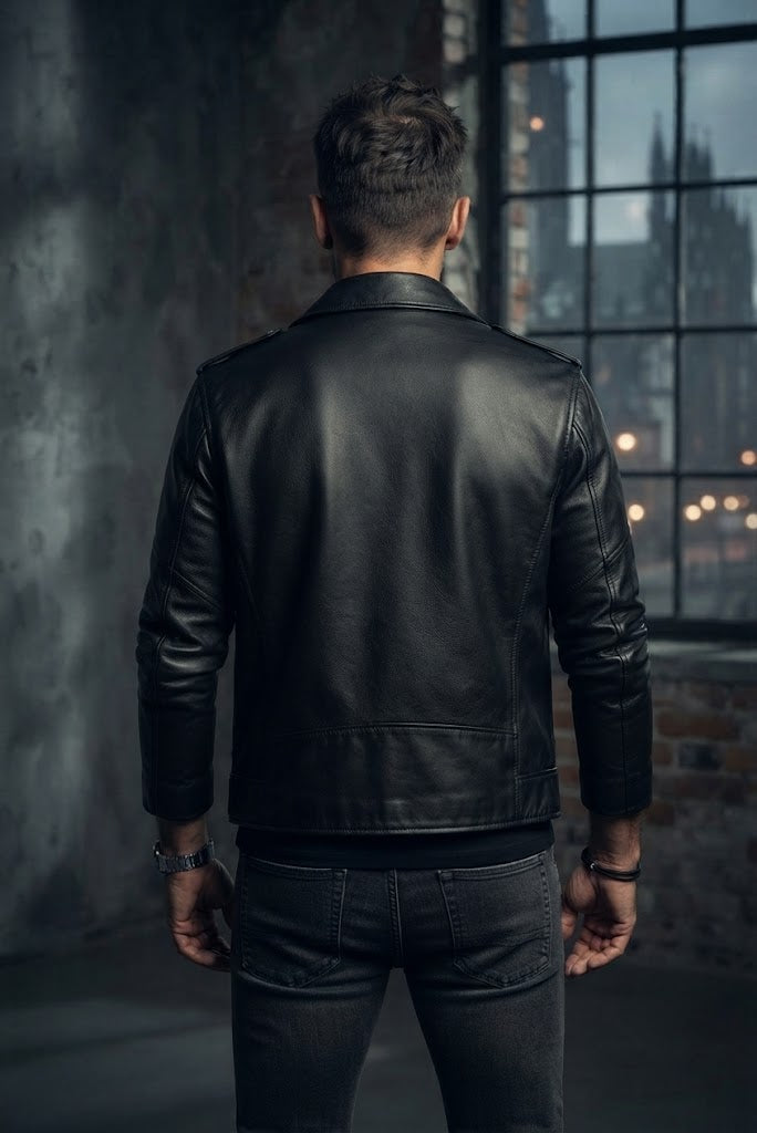 Sowachi Men's Black Leather Biker Jacket