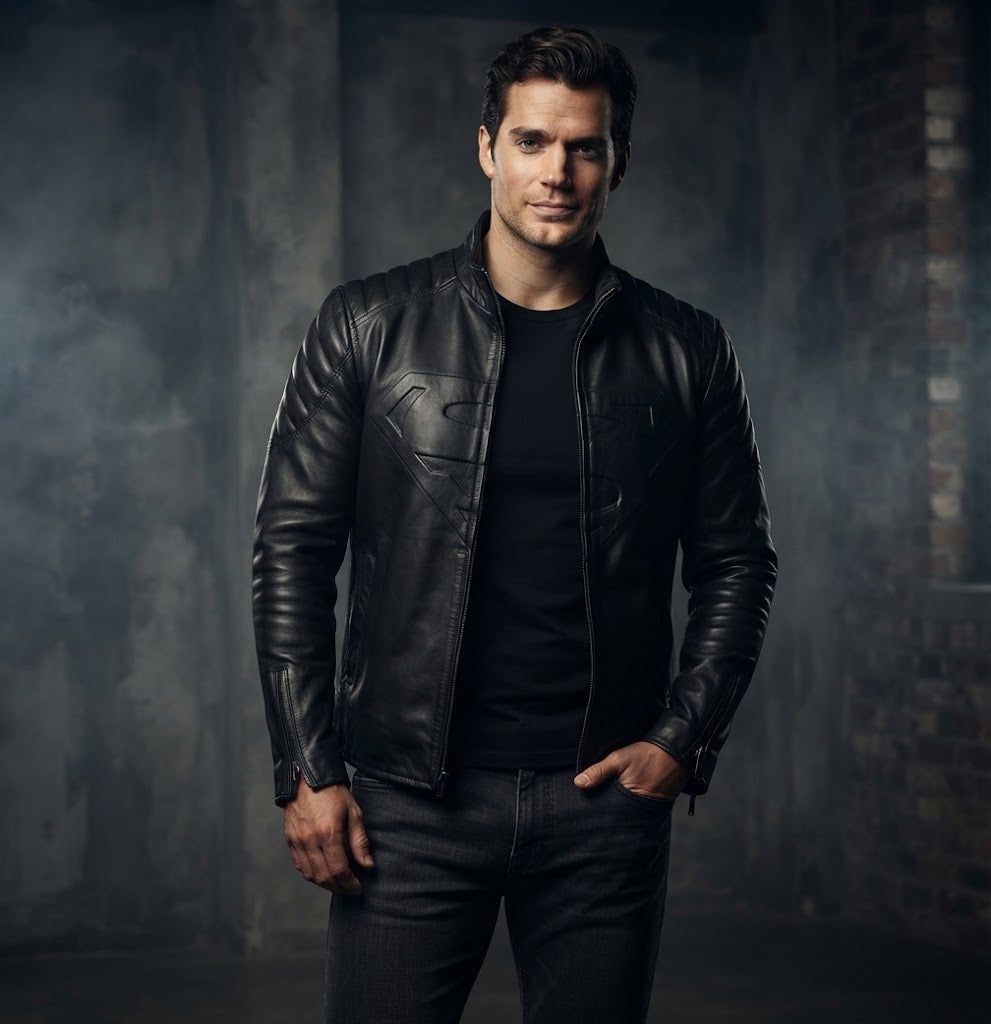 Sowachi Superman Black Leather Biker Jacket For Men