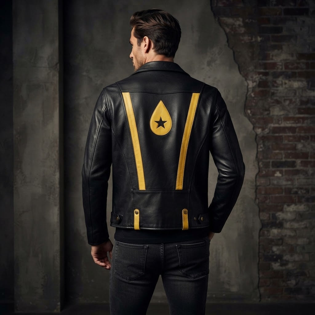 Sowachi Men's Black Sheepskin Leather Biker Jacket