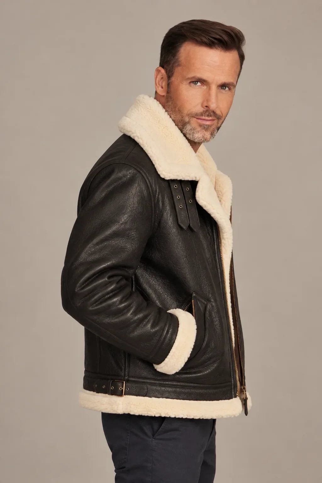 Sowachi Men's Black Aviator B3 Bomber Leather Jacket