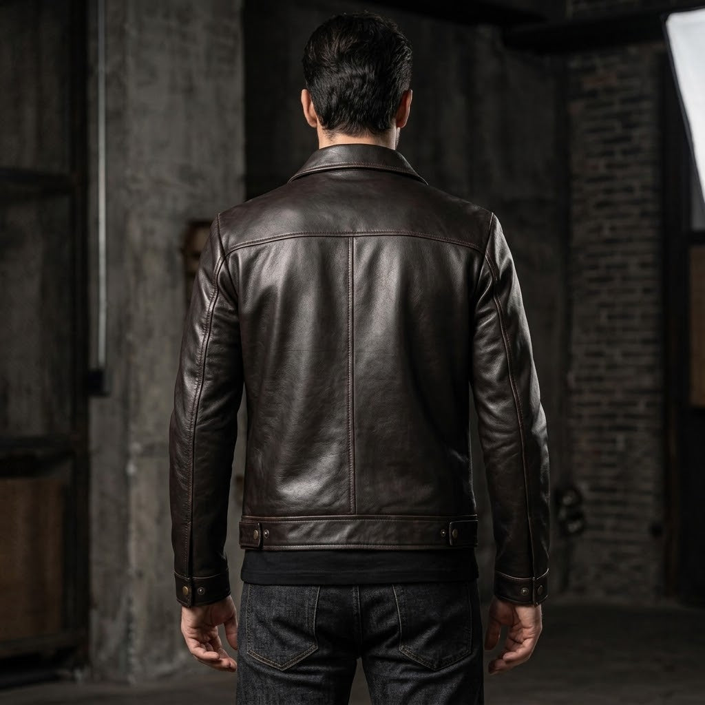Sowachi Mens Distressed Dark Brown Biker Style Leather Jacket