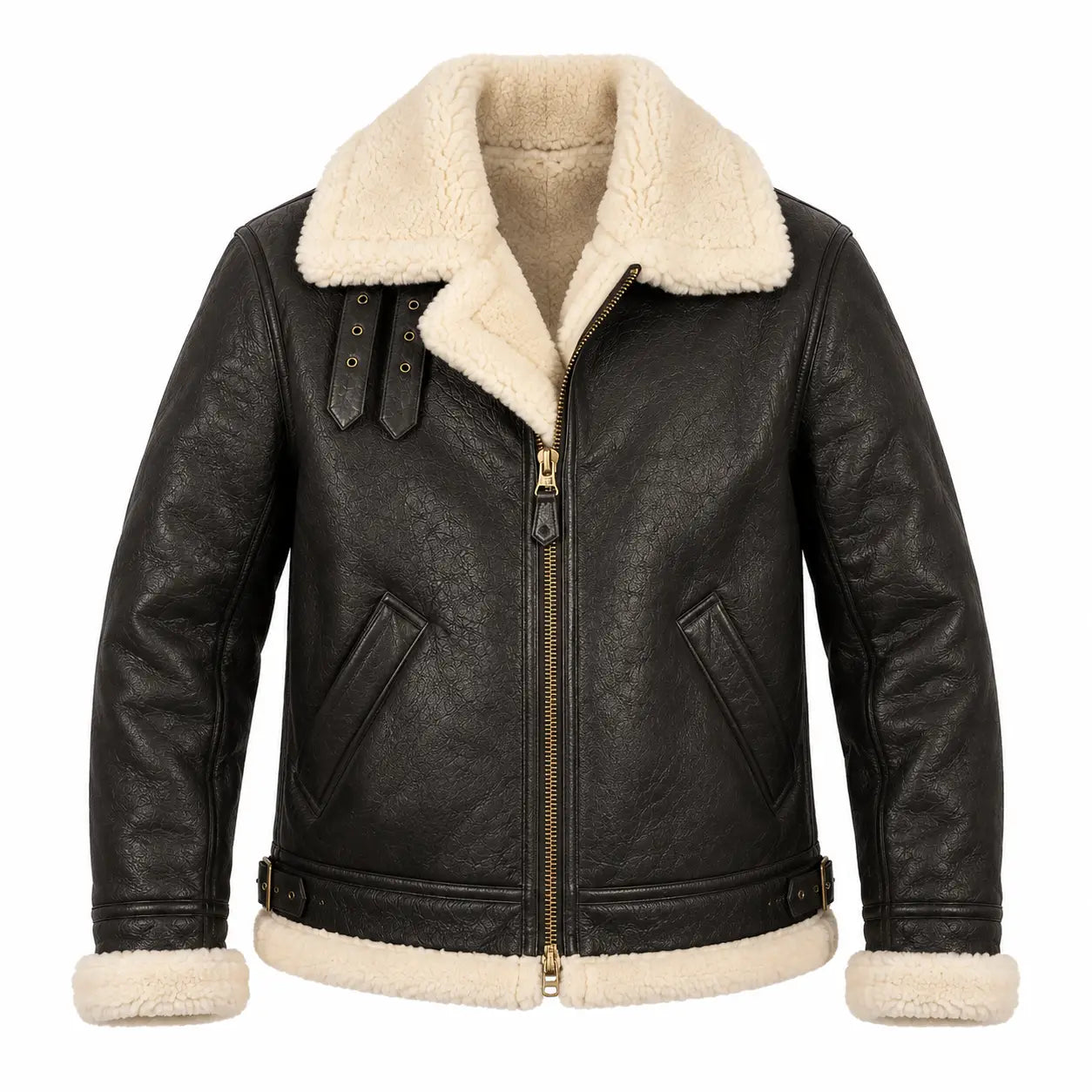 Sowachi Men's Black Aviator B3 Bomber Leather Jacket