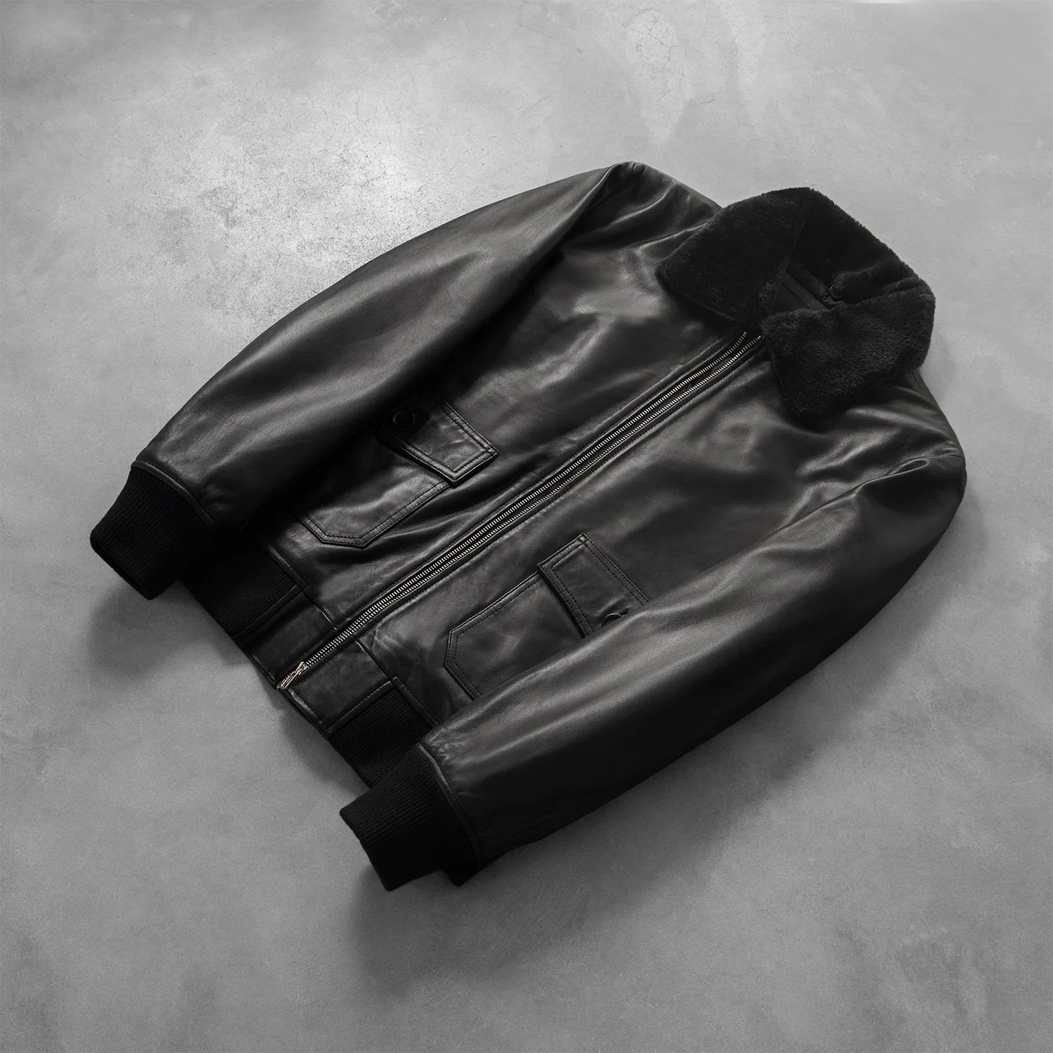 Sowachi Airin G-1 Black Leather Bomber Jacket