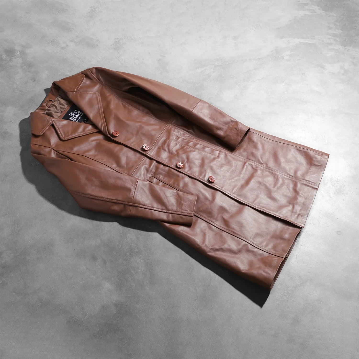 Sowachi Alice Brown Double Breasted Leather Coat