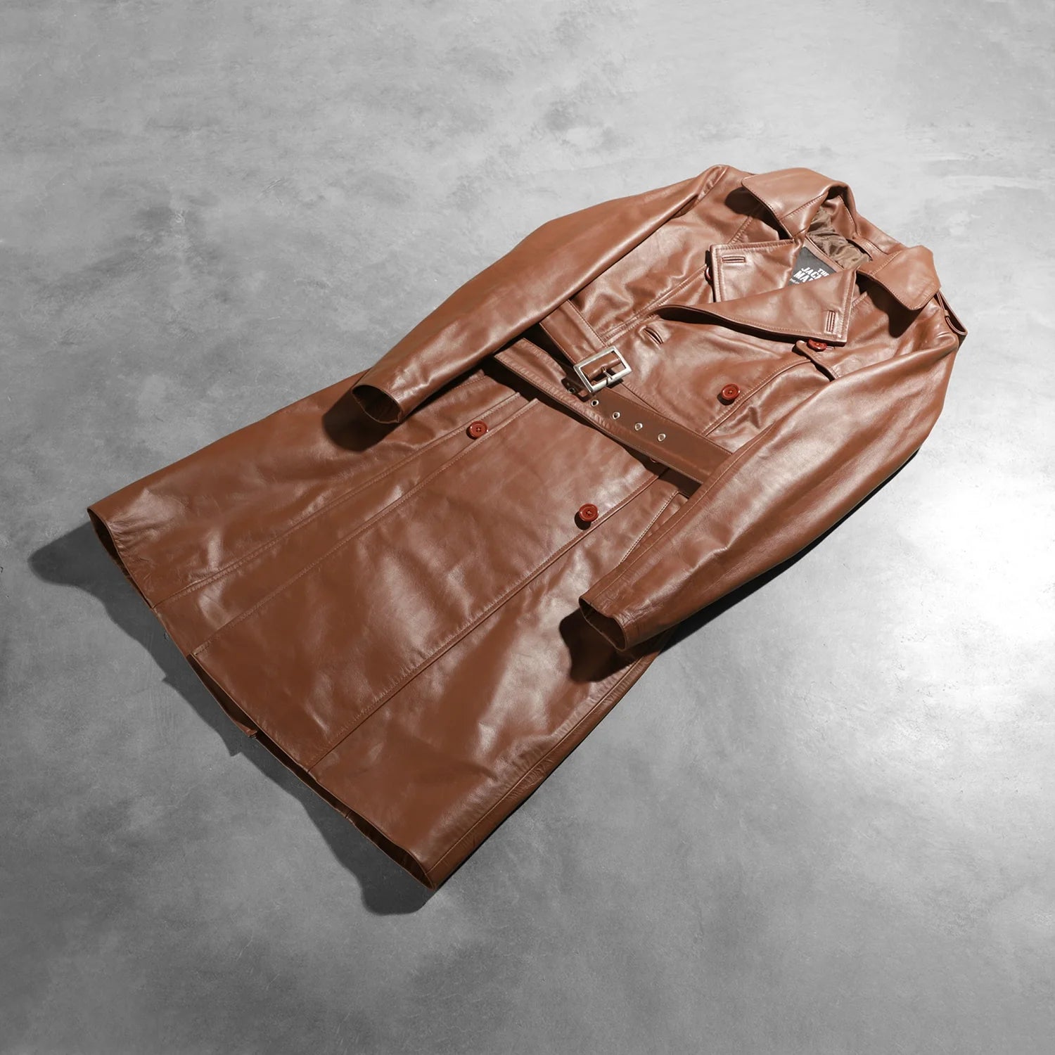 Sowachi Alice Brown Double Breasted Leather Coat