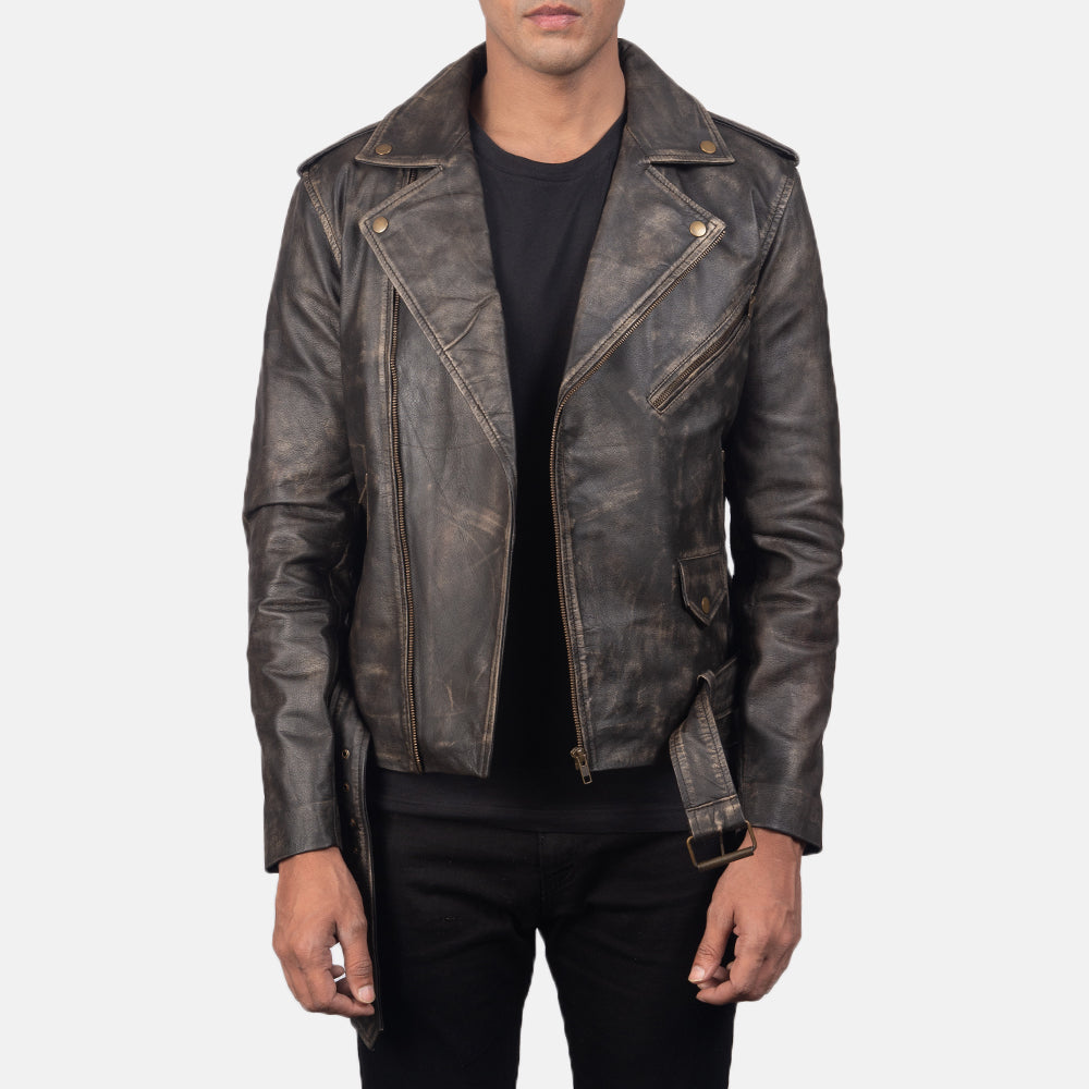 Sowachi Allaric Alley Distressed Brown Leather Biker Jacket