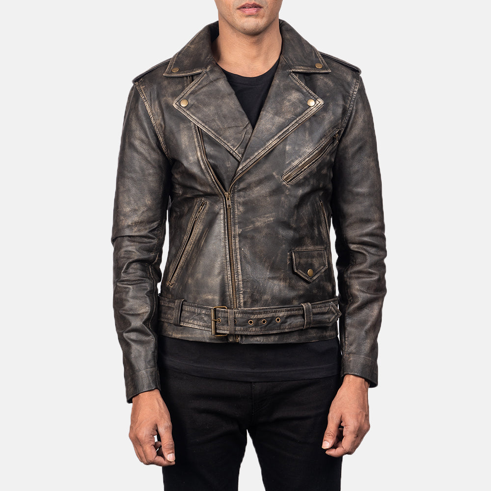 Sowachi Allaric Alley Distressed Brown Leather Biker Jacket