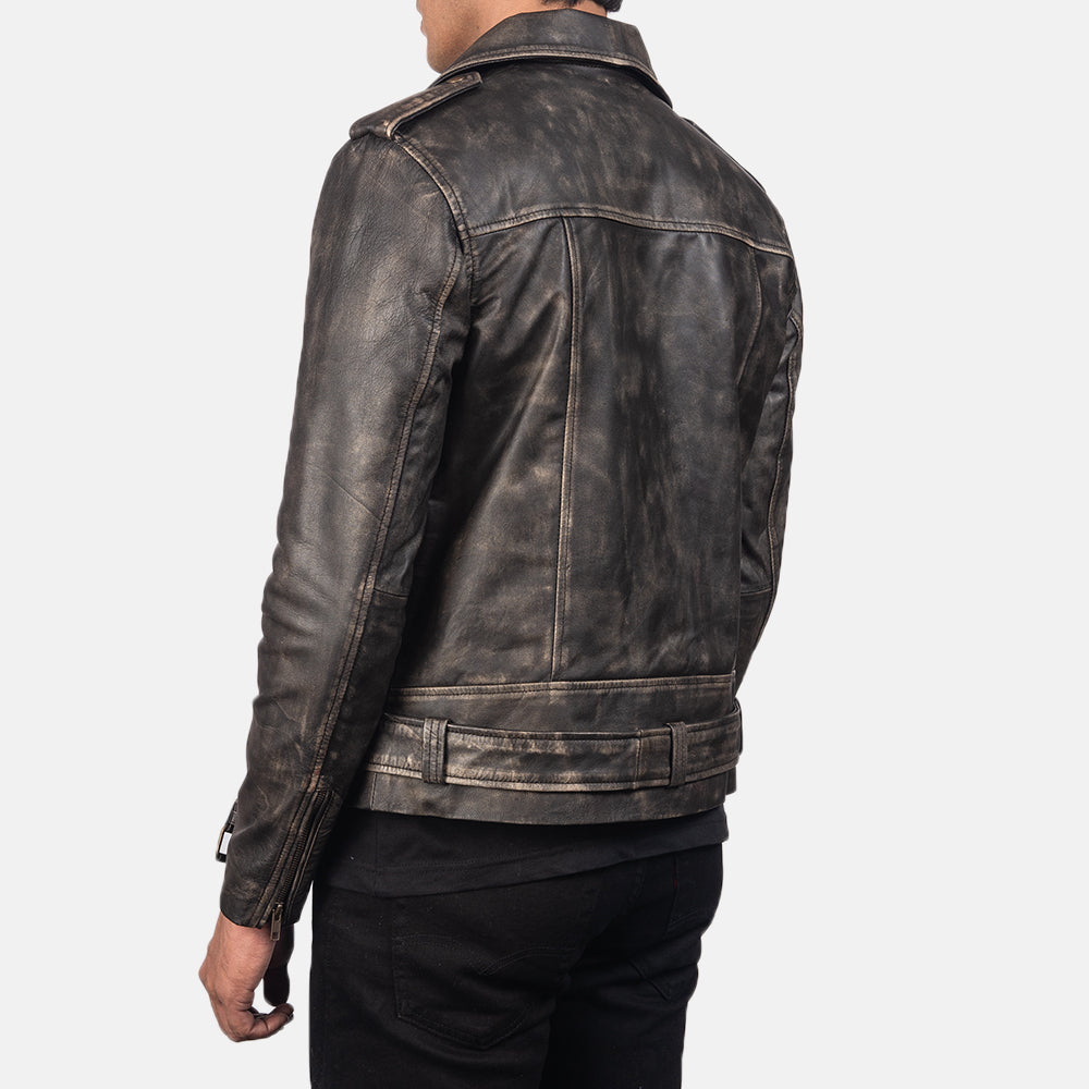 Sowachi Allaric Alley Distressed Brown Leather Biker Jacket