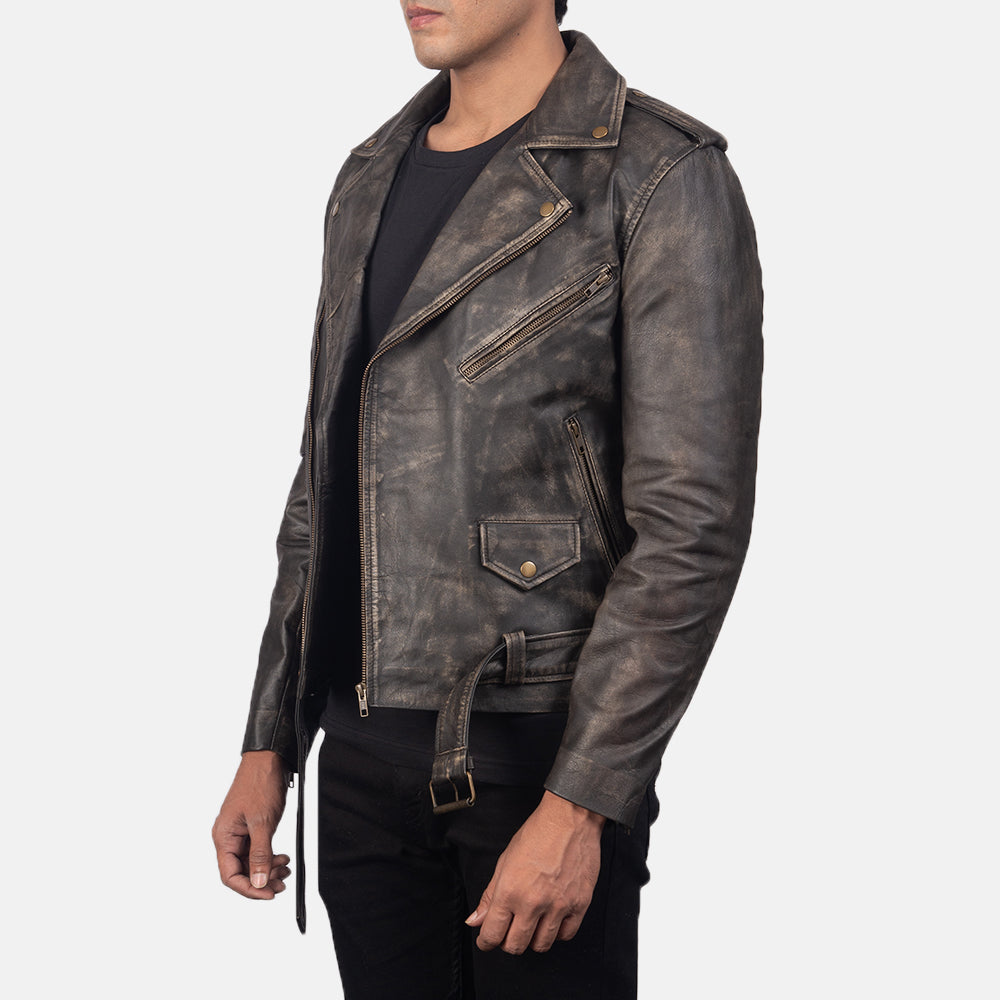 Sowachi Allaric Alley Distressed Brown Leather Biker Jacket