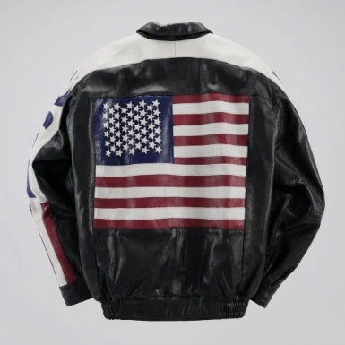 Sowachi American Flag Sheepskin Leather Bomber Jacket For Men
