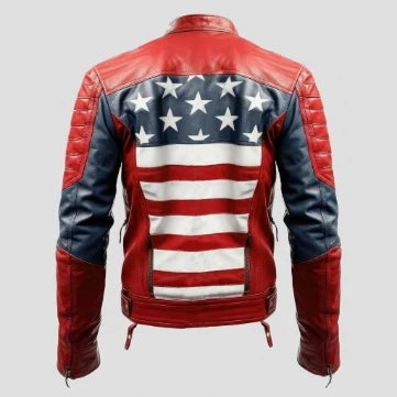 Sowachi American Flag Style Sheepskin Leather Jacket For Men