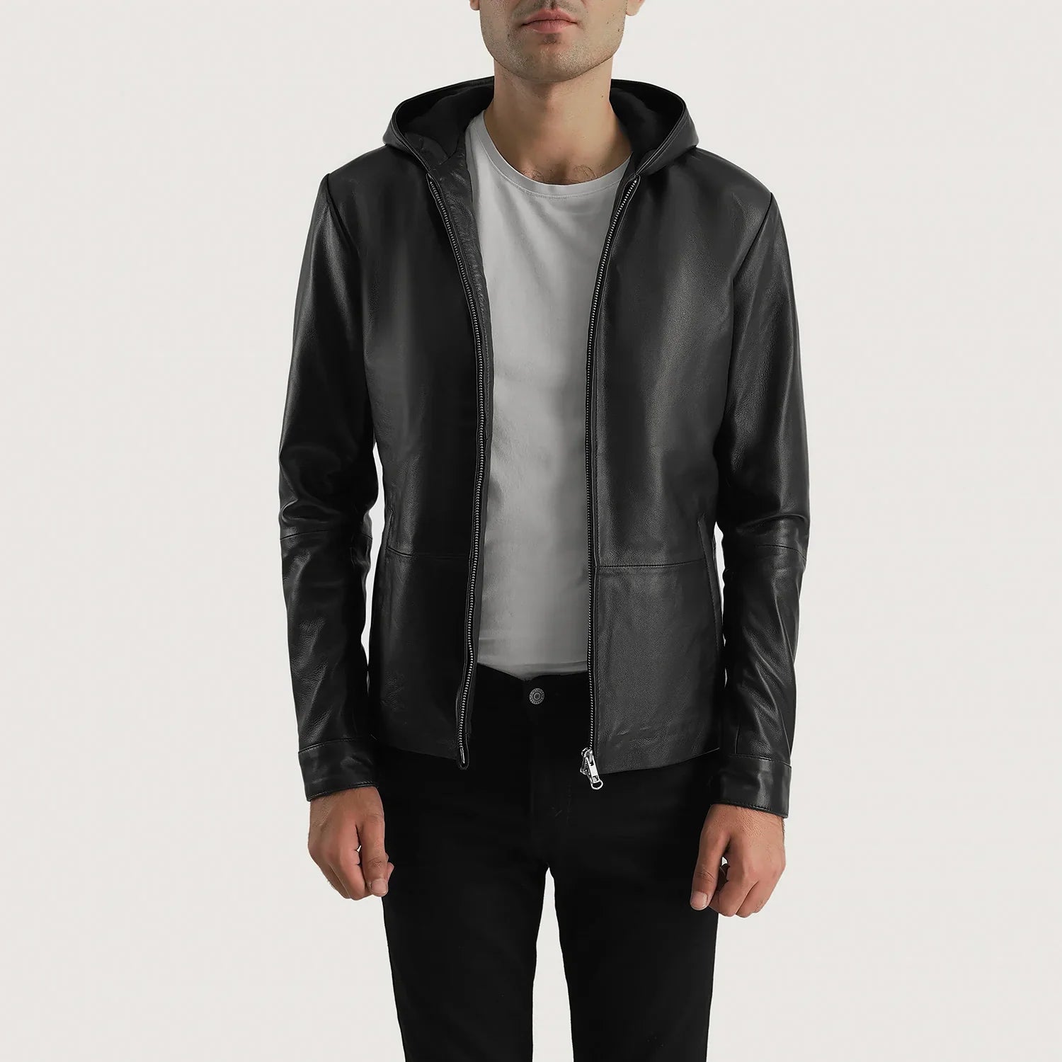 Sowachi Andy Matte Black Hooded Leather Jacket