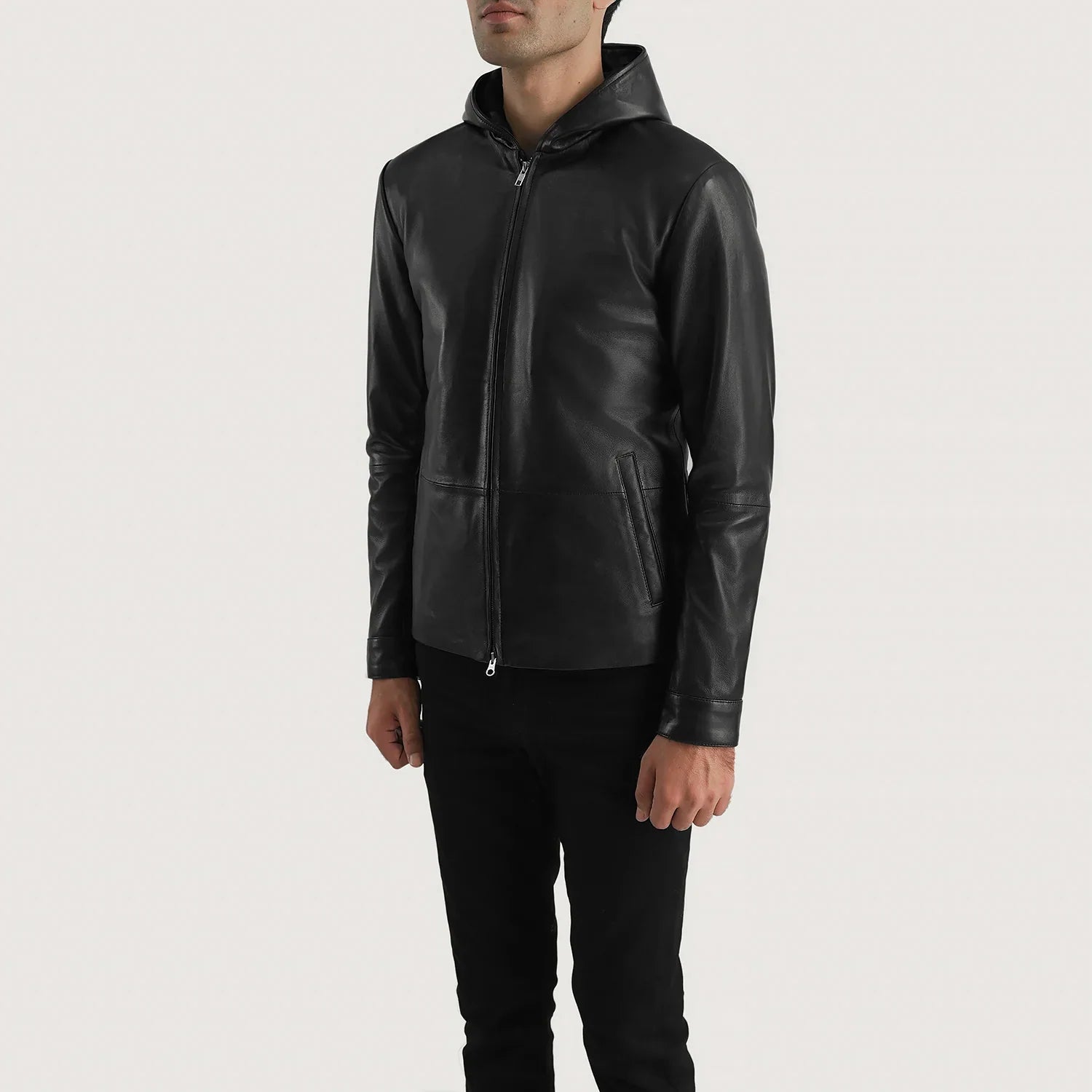 Sowachi Andy Matte Black Hooded Leather Jacket