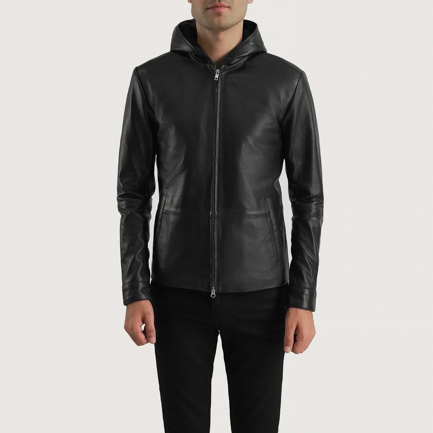 Sowachi Andy Matte Black Hooded Leather Jacket