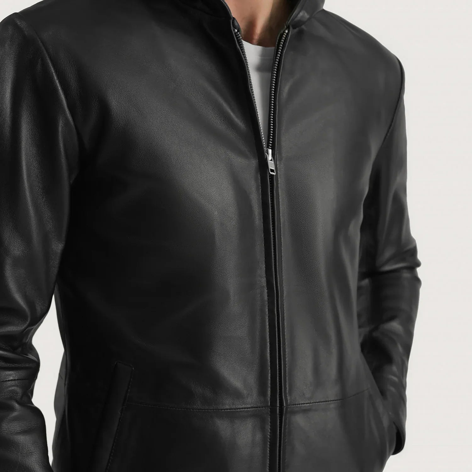 Sowachi Andy Matte Black Hooded Leather Jacket