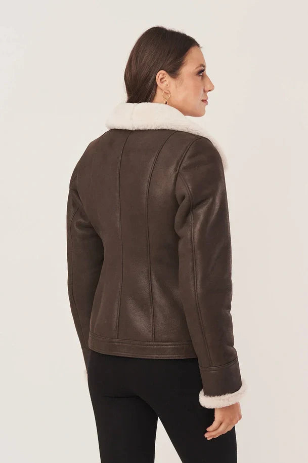 Sowachi Women's Sheepskin Brown Leather Shearling Jacket