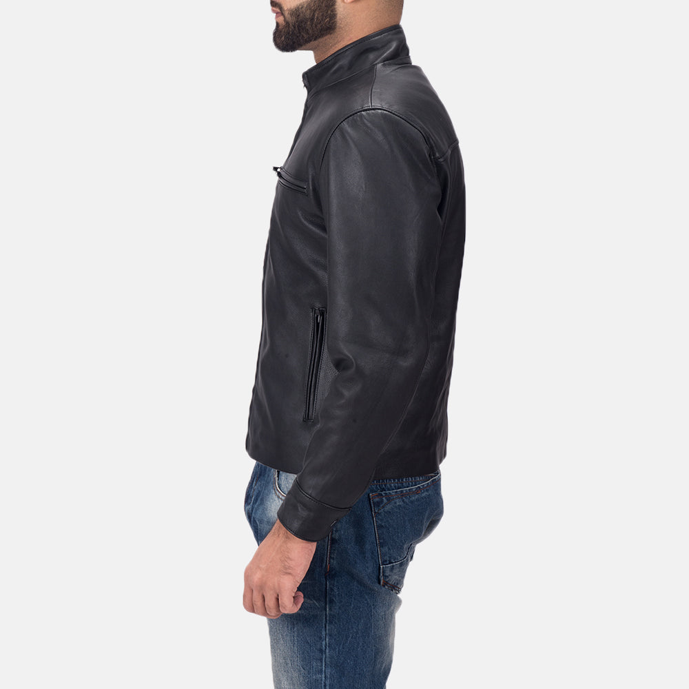Sowachi Austere Matte Black Leather Biker Jacket