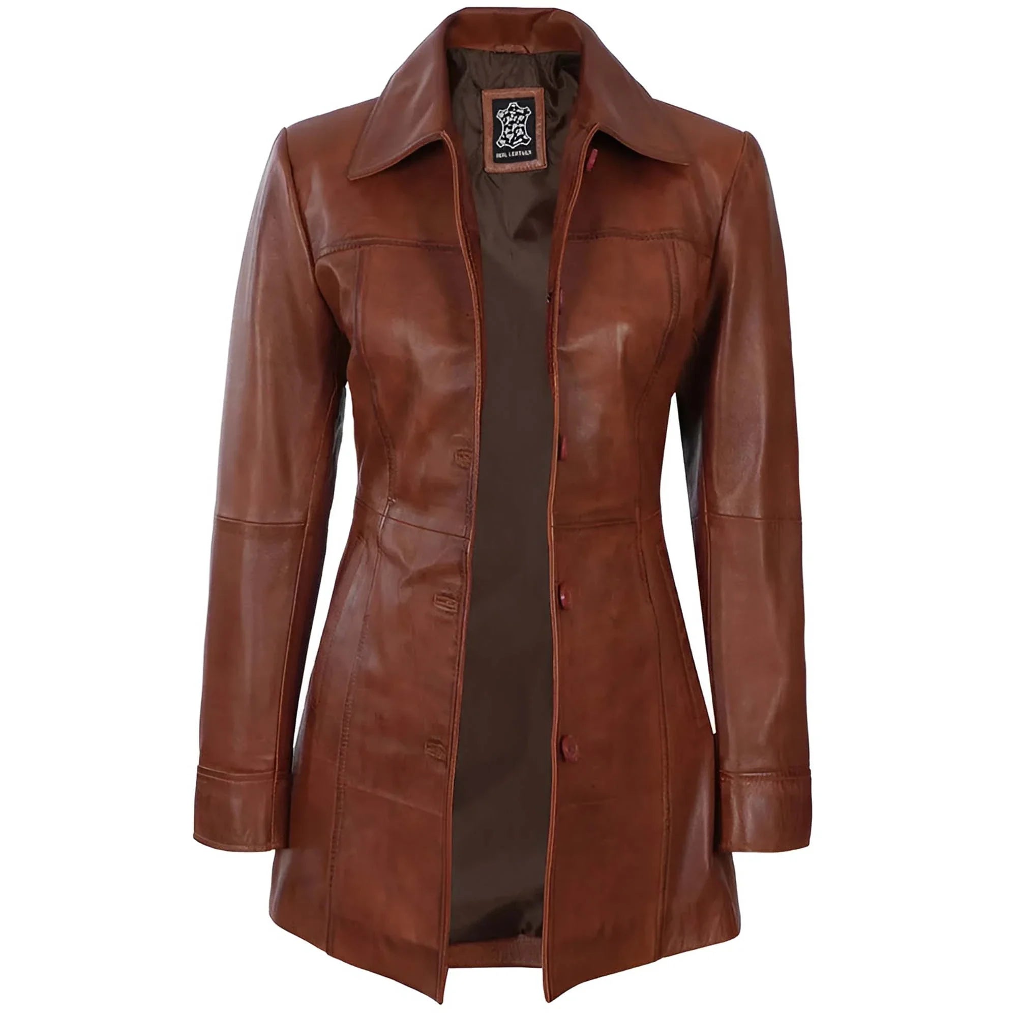 Sowachi Seravelle - Women's Cognac Brown Sheepskin Leather Coat