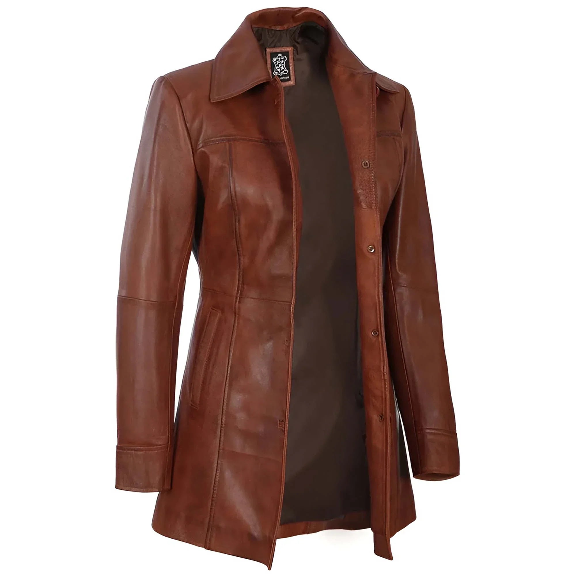 Sowachi Seravelle - Women's Cognac Brown Sheepskin Leather Coat