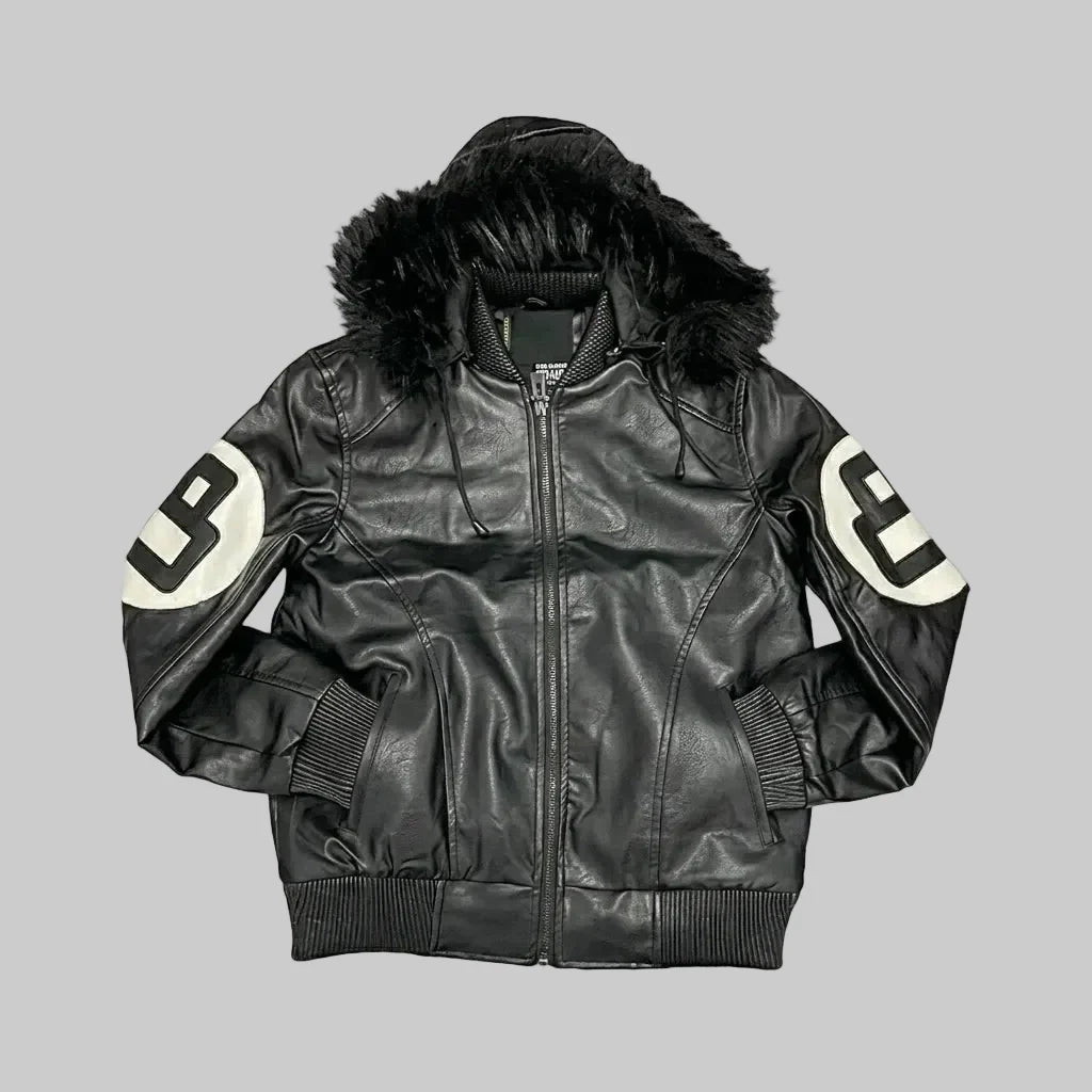 Sowachi Black Hooded Sheepskin Leather Bomber Jacket For Men