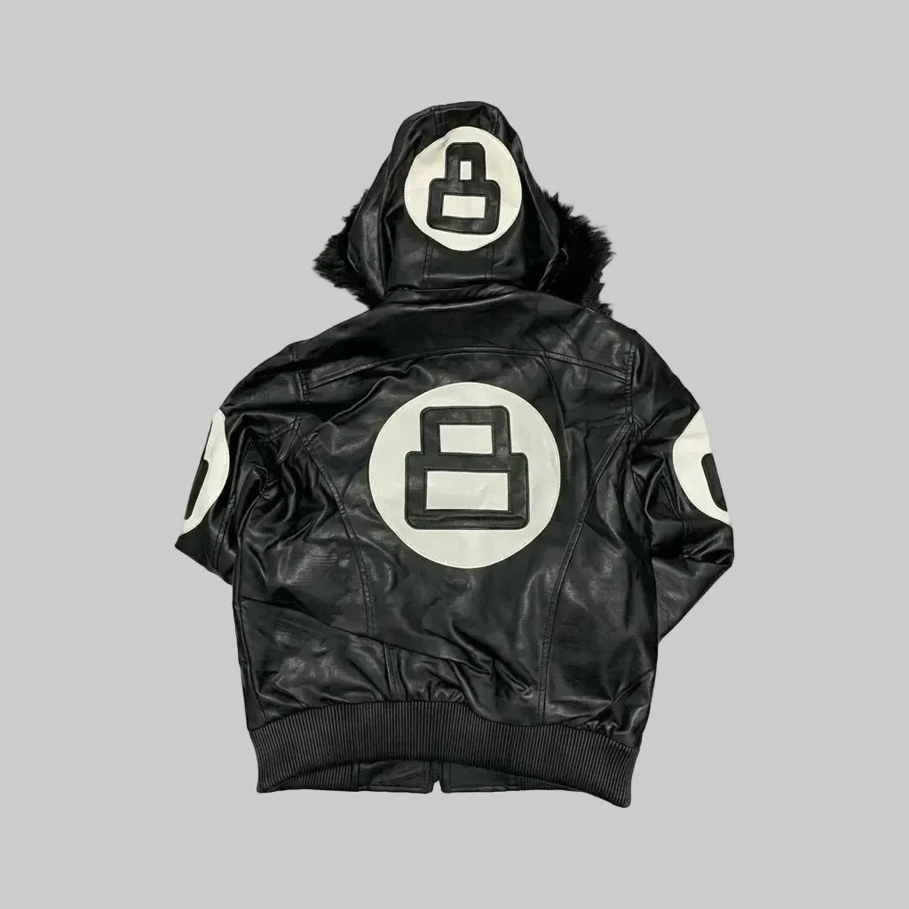 Sowachi Black Hooded Sheepskin Leather Bomber Jacket For Men