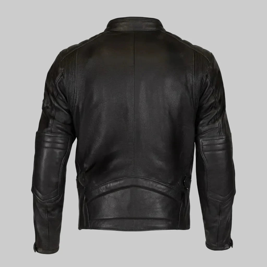 Sowachi Black Sheepskin Leather Cafe Racer Jacket For Men