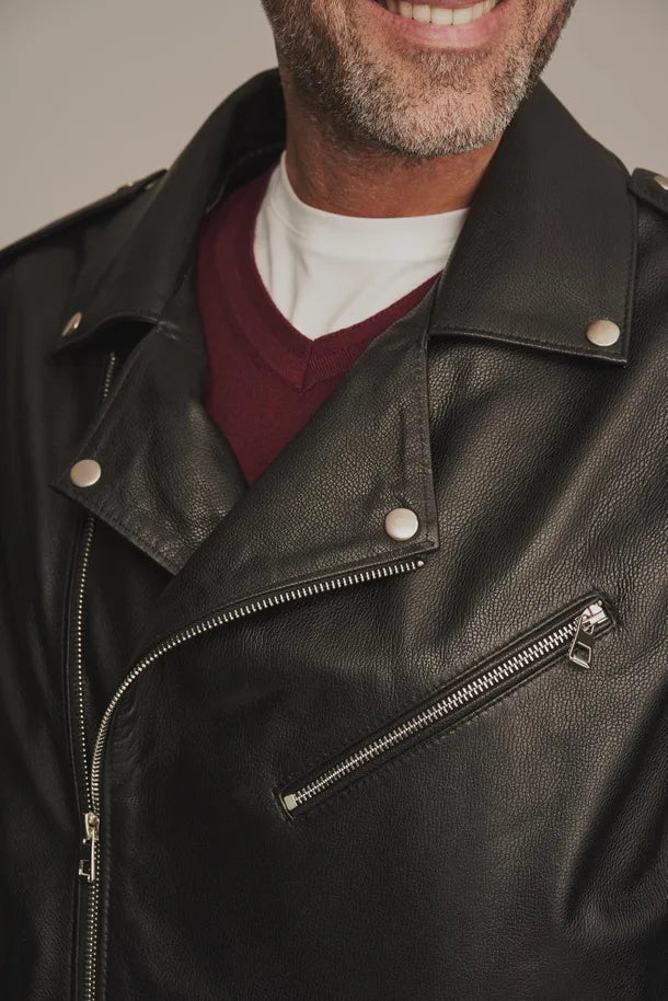 Sowachi Men's Black Leather Biker Jacket