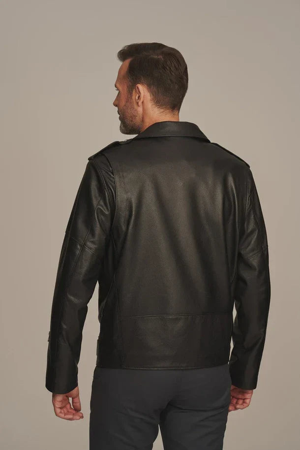 Sowachi Men's Black Leather Biker Jacket