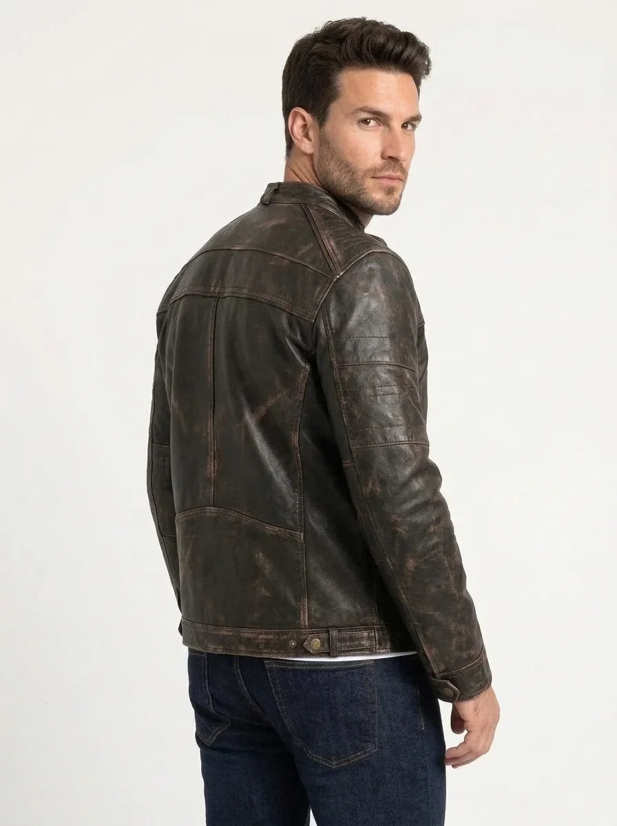 Sowachi Brown Sheepskin Leather Biker Jacket For Men