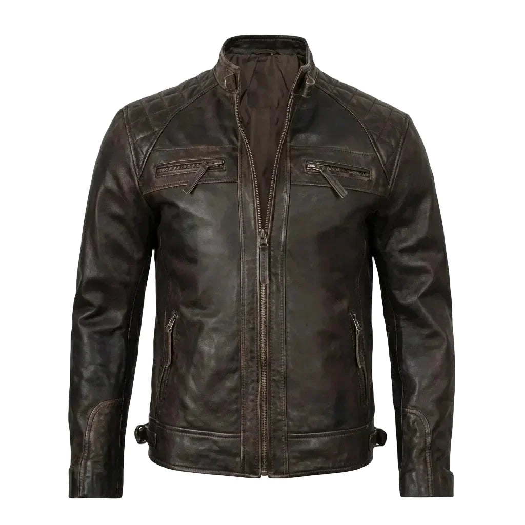 Sowachi Brown Sheepskin Leather Biker Jacket For Men