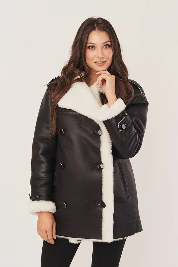 Sowachi  Black Oversized Sheepskin Shearling Jacket