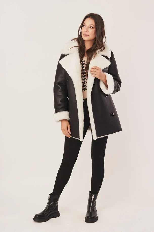 Sowachi  Black Oversized Sheepskin Shearling Jacket