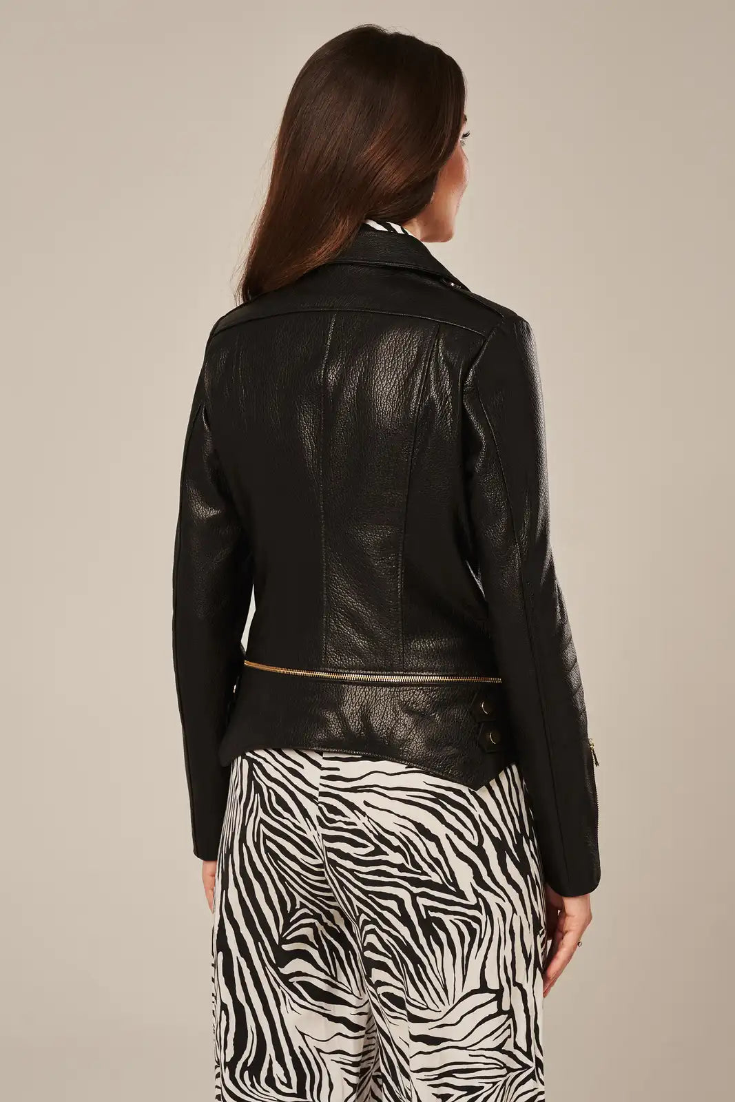 Sowachi Women's Black Sheepskin Leather Biker Jacket