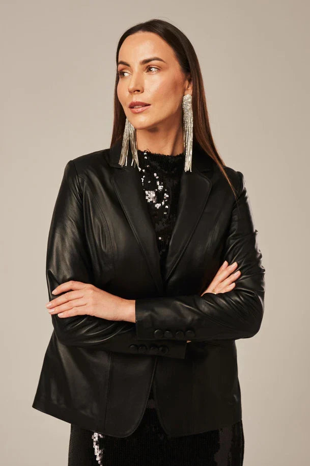 Sowachi Women's Black Sheepskin Leather Blazer