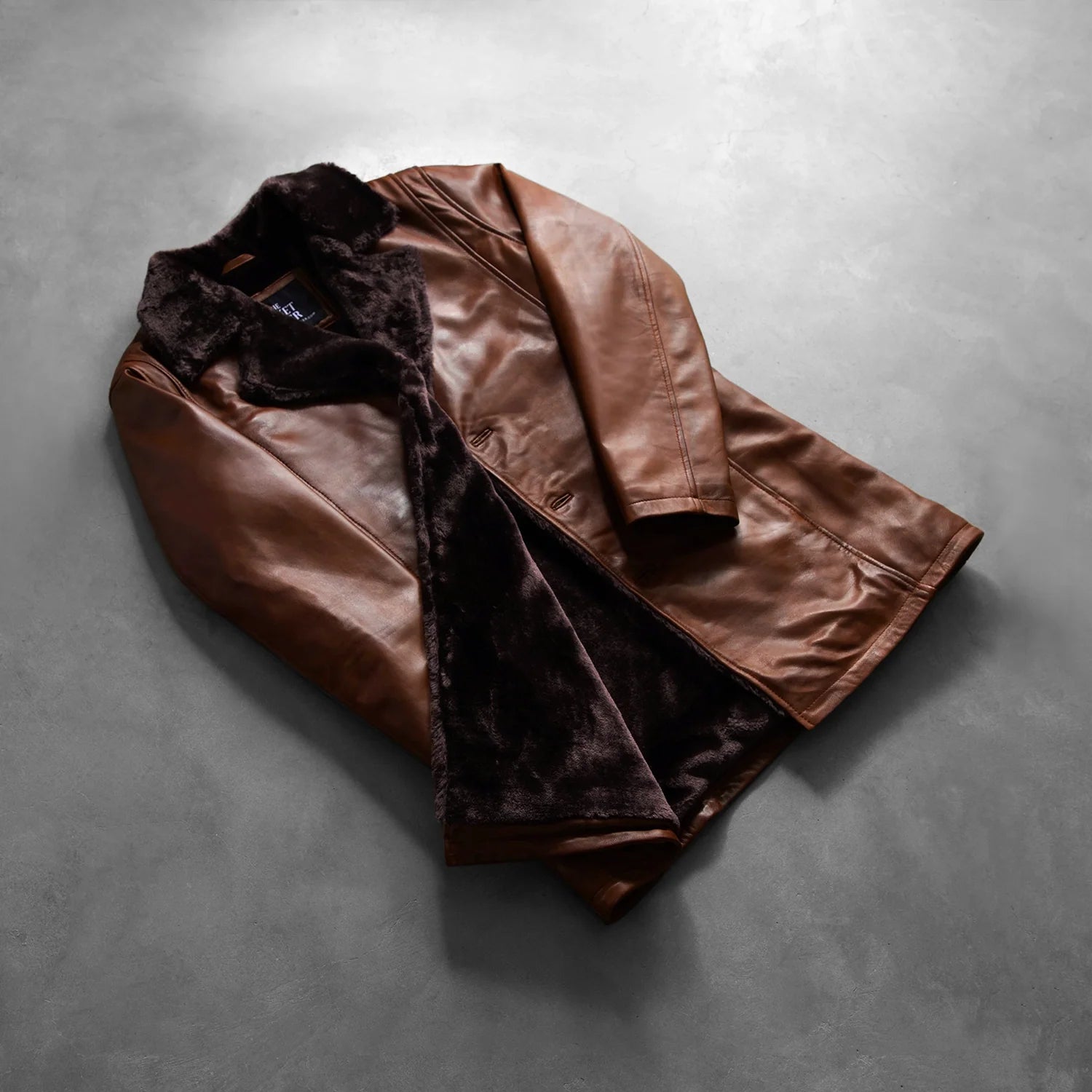 Sowachi Cinnamon Distressed Leather Fur Coat