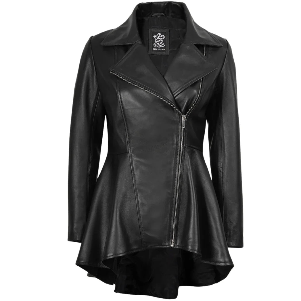 Sowachi Clarissa Women's Black Leather Peplum Jacket