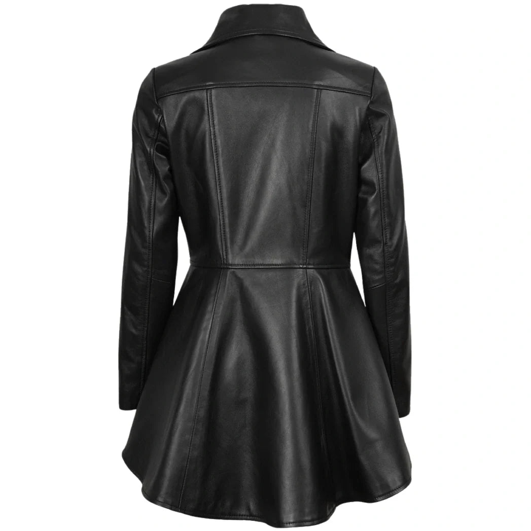 Sowachi Clarissa Women's Black Leather Peplum Jacket