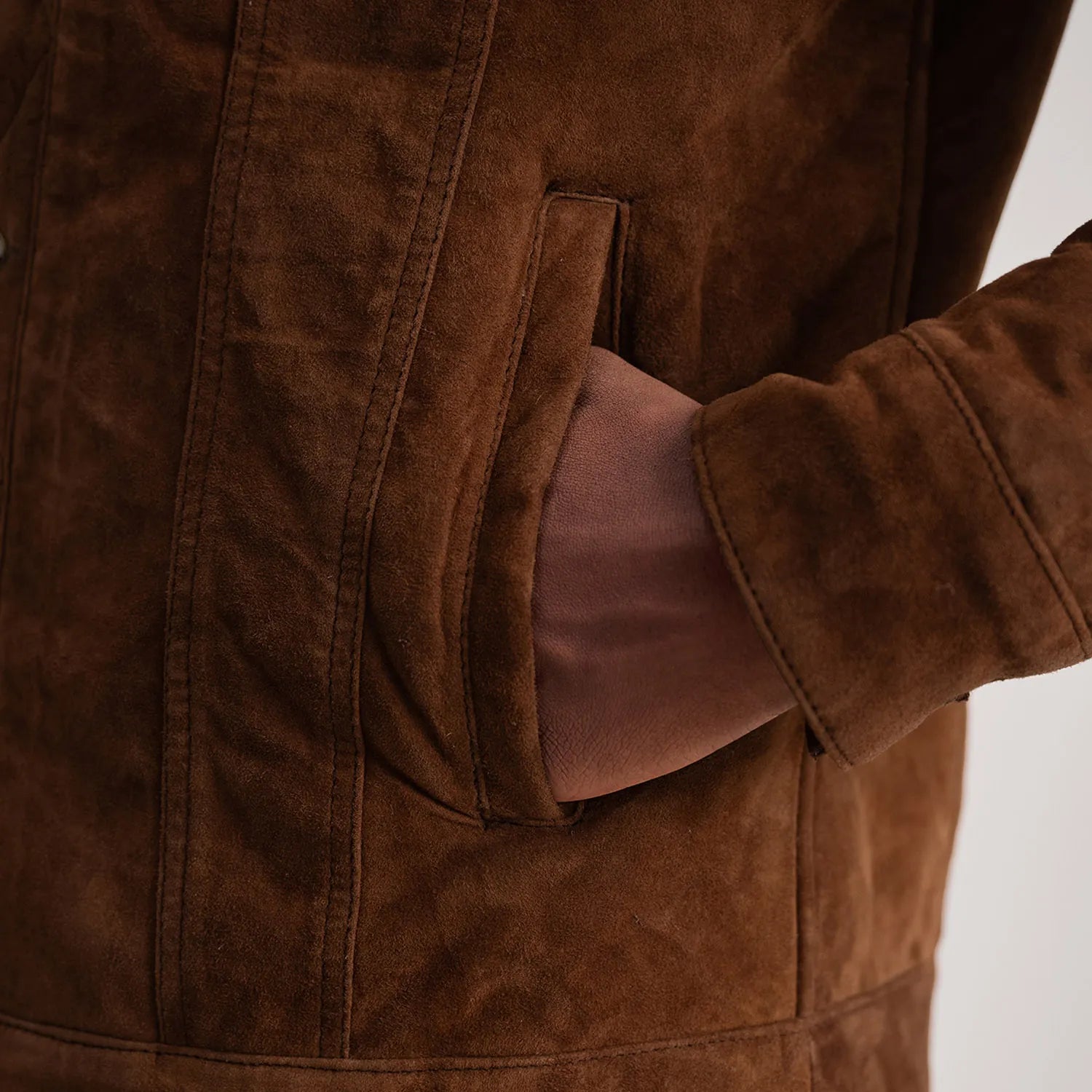 Sowachi Dallis Brown Suede Shearling Trucker Jacket