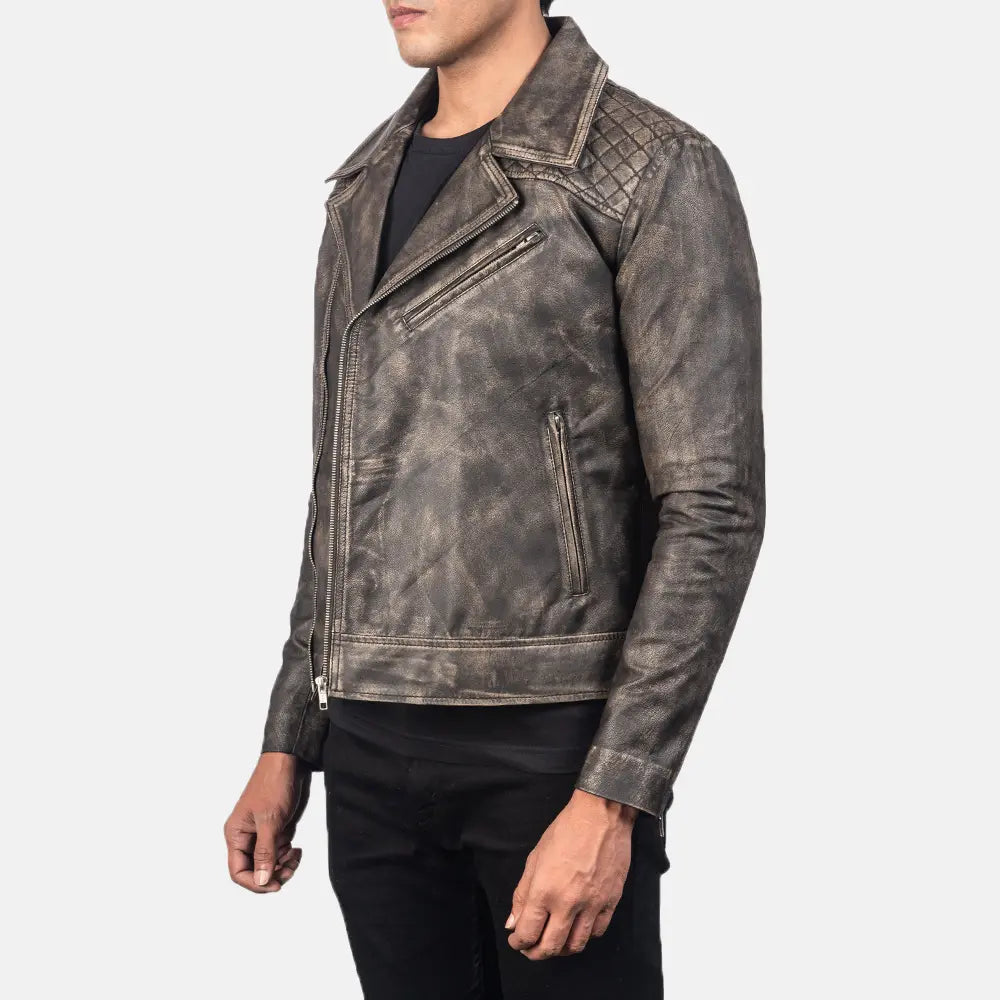Sowachi Danny Quilted Brown Leather Biker Jacket