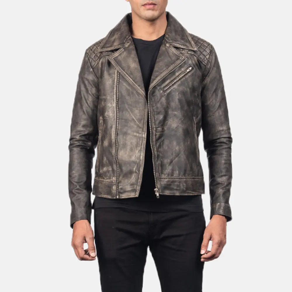 Sowachi Danny Quilted Brown Leather Biker Jacket