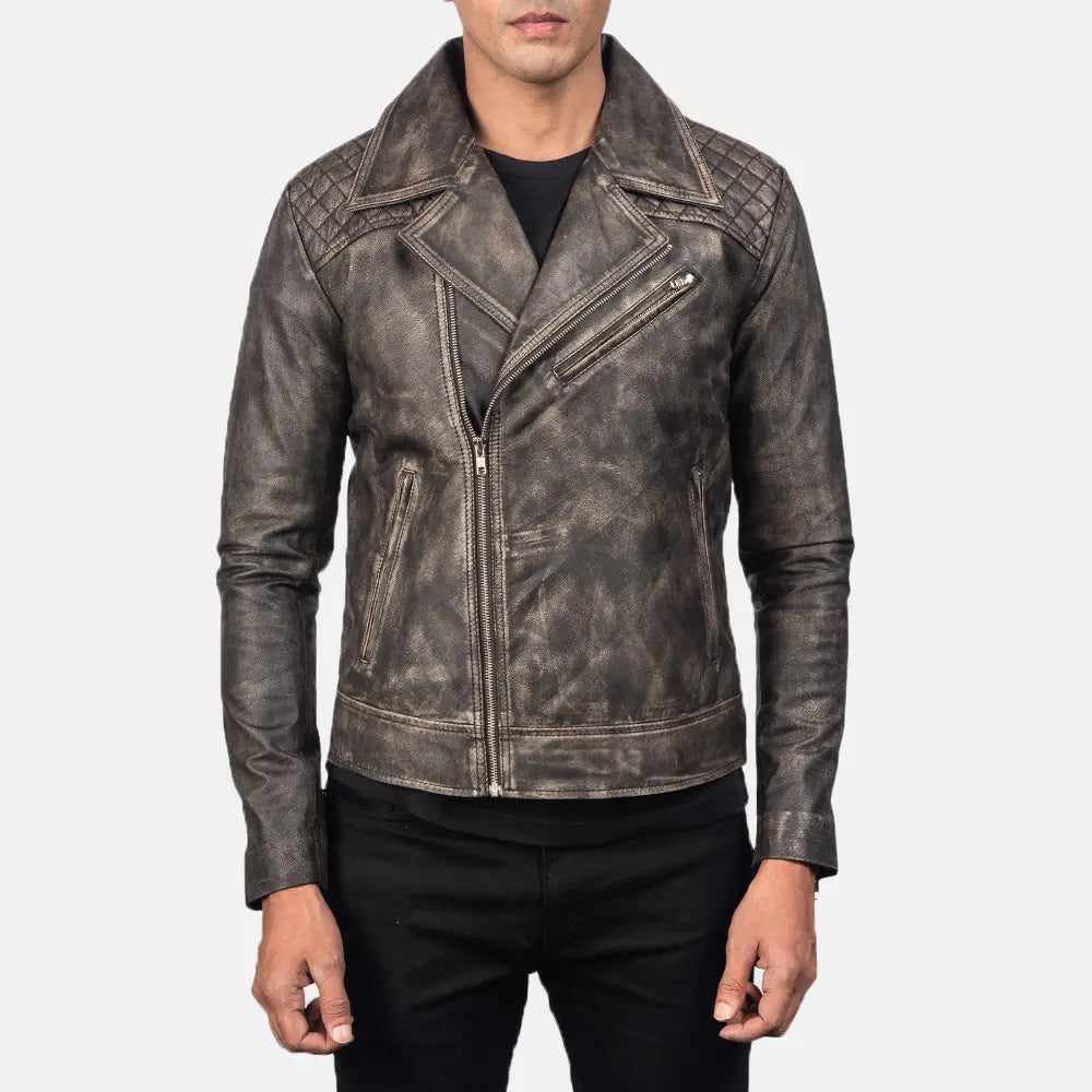 Sowachi Danny Quilted Brown Leather Biker Jacket