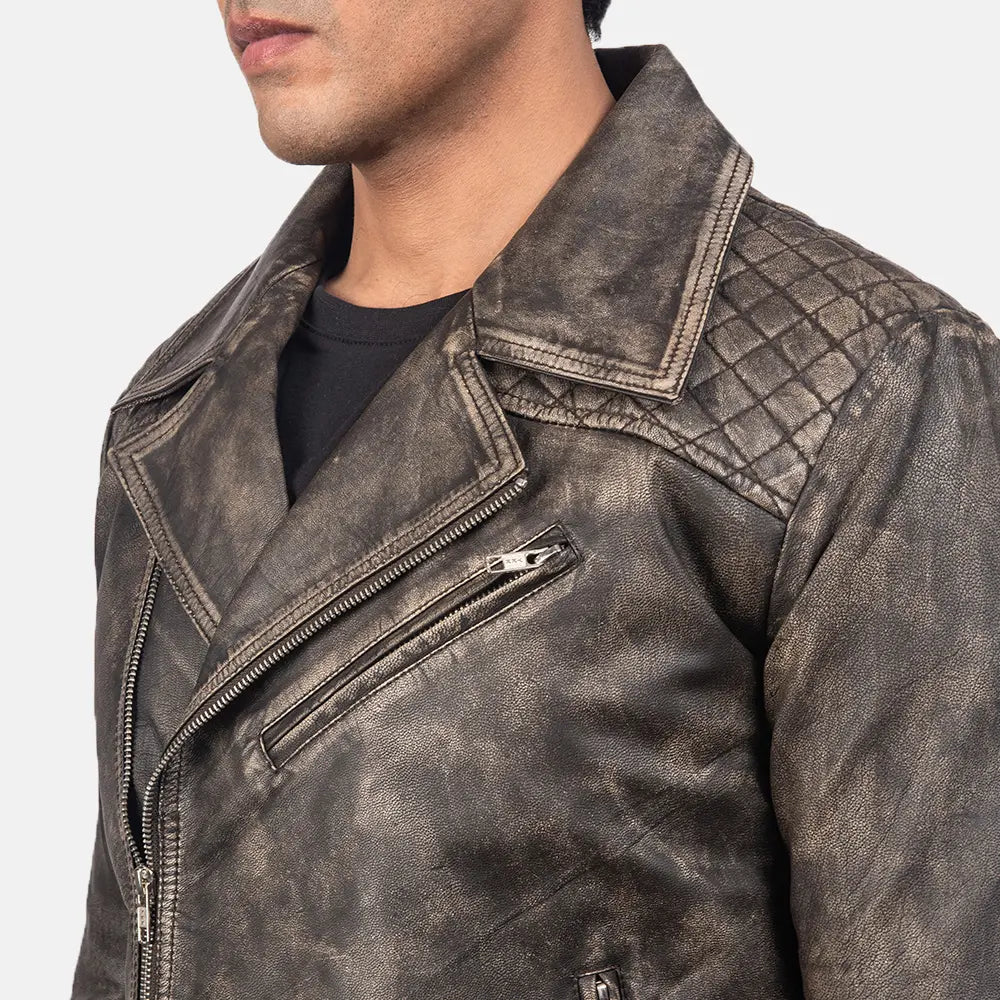 Sowachi Danny Quilted Brown Leather Biker Jacket