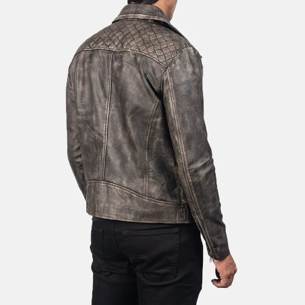 Sowachi Danny Quilted Brown Leather Biker Jacket