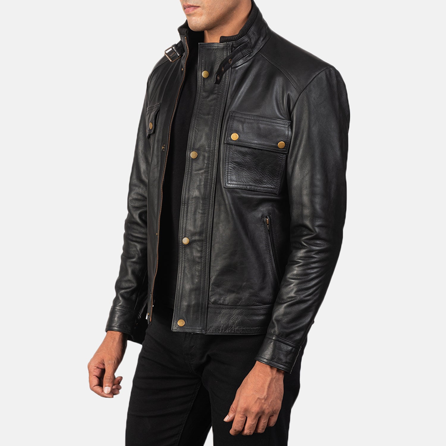 Sowachi Darren Black Leather Biker Jacket