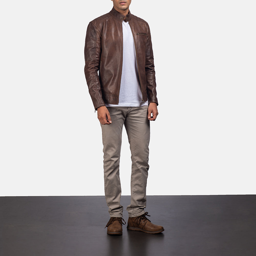 Sowachi Dean Brown Leather Biker Jacket
