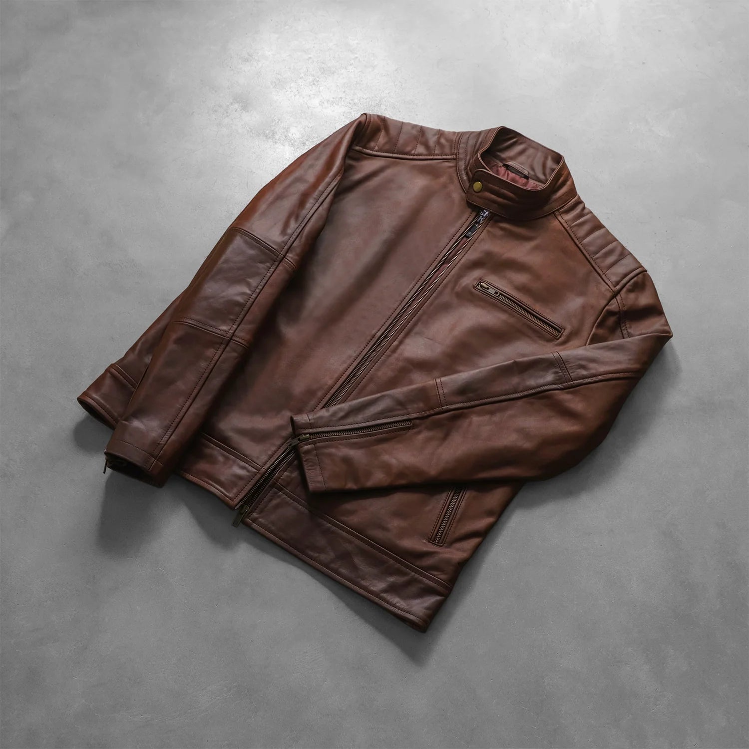 Sowachi Dean Brown Leather Biker Jacket